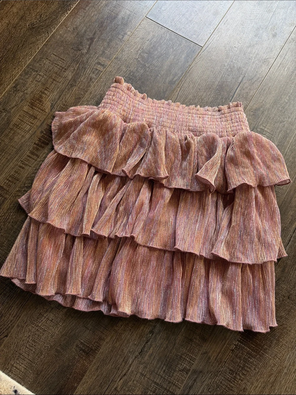 Smocked Tiered Mini Skirt in Dusty Pink